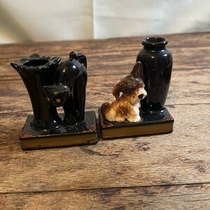 Miniature Occupied Japan Bookend Vases One Car One Dog